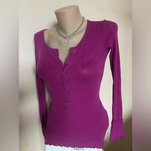 Y2k Purple Long Sleeve Henley Top